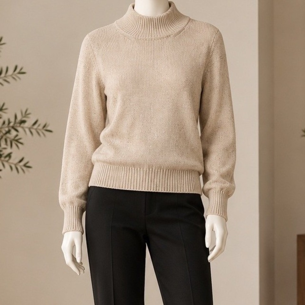 J.Crew Womens Sweater Mock Neck Shaker Stitch Cotton Beige Large